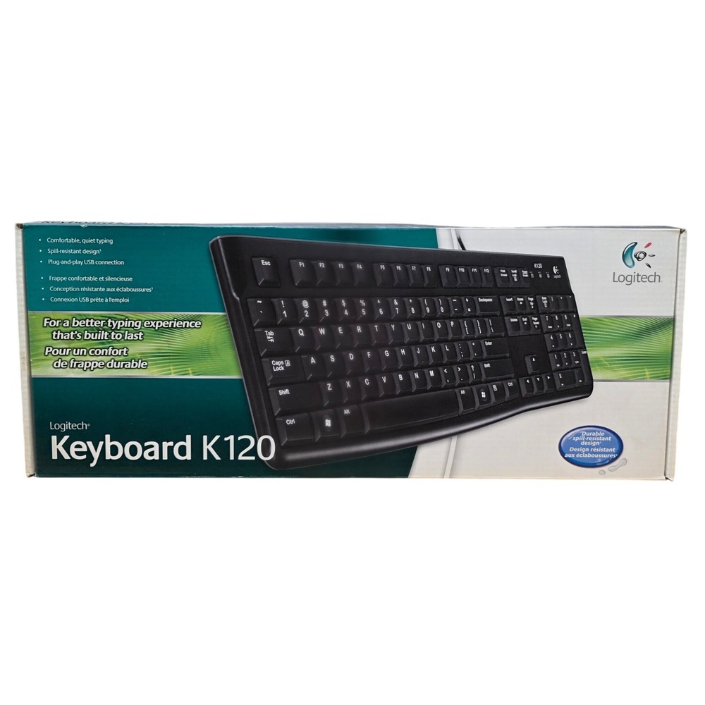 Logitech Keyboard K120 Wired USB‎ Spill Resistant Quiet Typing Full Size Number